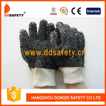 Schwarze raue Handschuhe aus PVC, 100% Baumwolle Liner, stricken Handgelenk (DPV118)